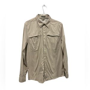 Exofficio Men's Long Sleeve Button Down Beige Size Large‎ Fishing Vented Pockets